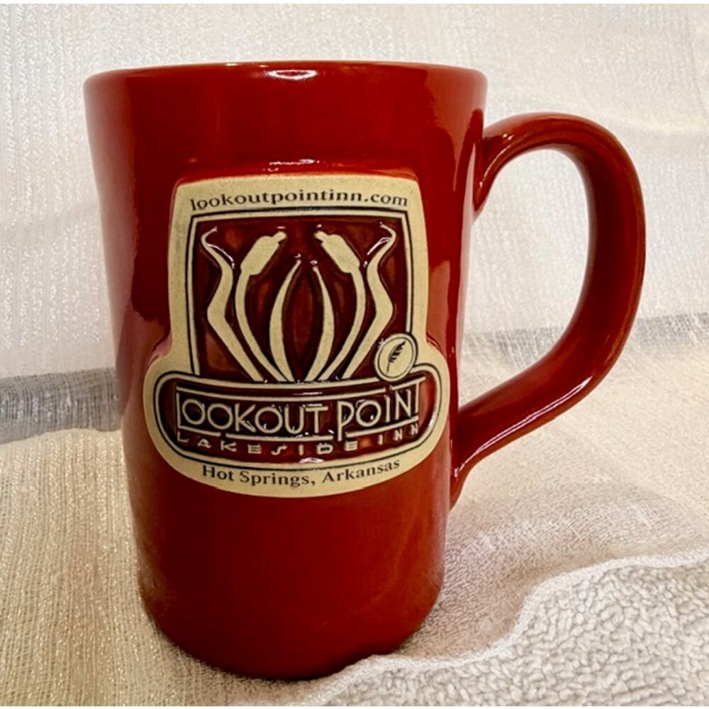 Lookout Point Hot Springs AR Deneen Pottery Red Glaze Mug Lakeside Inn EUC